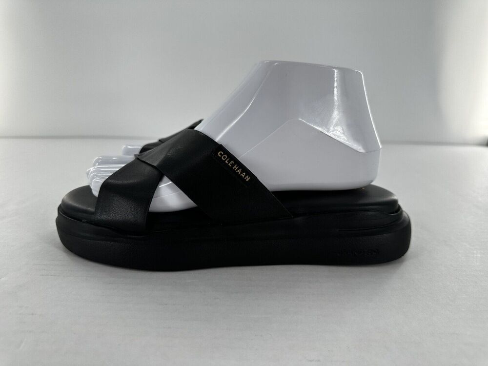 Cole Haan Shoes 7.5 Grandpro Rally Slide Sandals Black Leather Platform